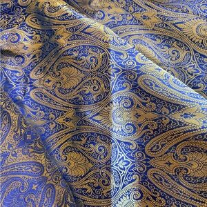 5.47 Yards of Blue and Gold Luxurious Brocade Fabric